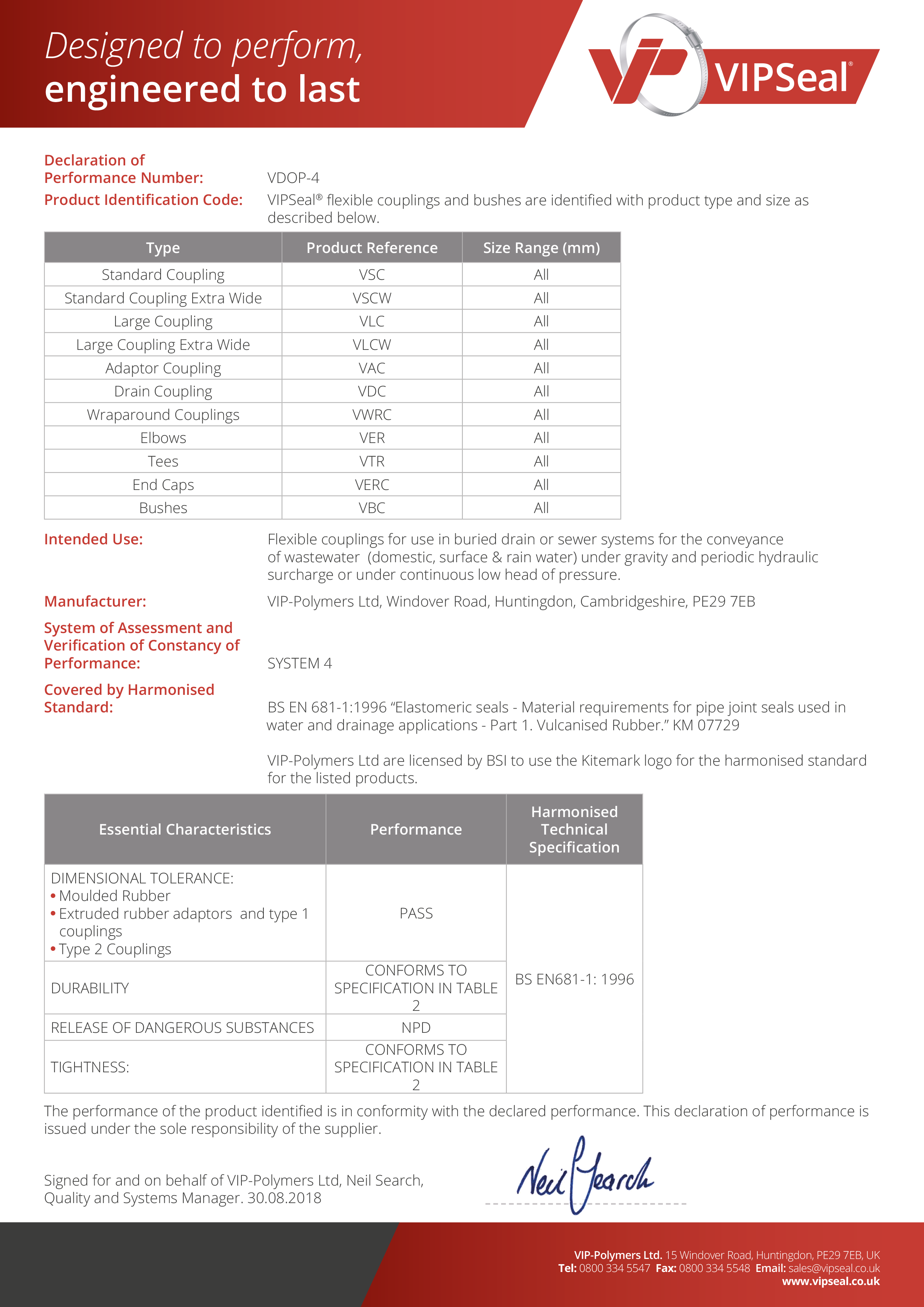 CE Declaration - VIPSeal DOP-2